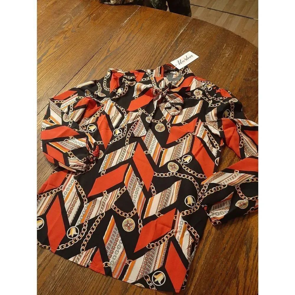 New Small Undear Lantern Long Slerve Bow Tie Dressy Top Shirt Blouse NWT